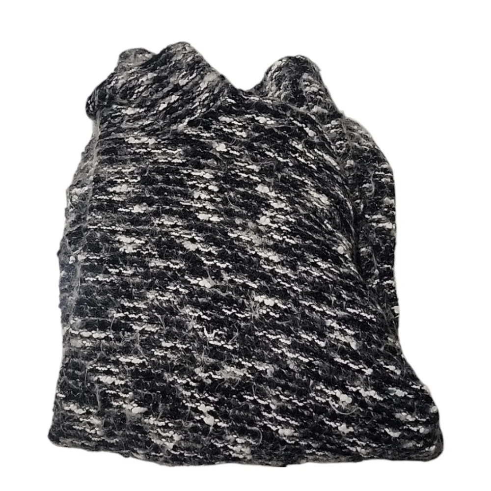NATORI VINTAGE Fuzzy Wool Sweater 1X Mock Neck Black White Nylon Tunic Length - Picture 11 of 15
